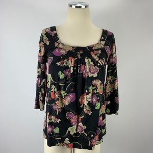 Ann Taylor LOFT Medium Blouse Black Floral Boat